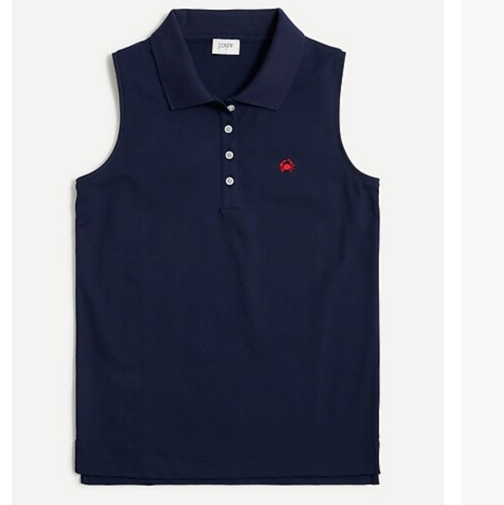 J Crew Navy Sleeveless Polo Shirt with Red Logo